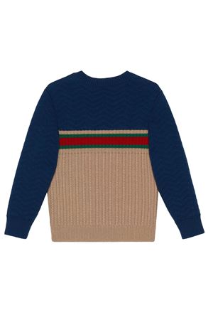 Maglione in lana blu e cammello GUCCI KIDS | 738312XKDAG2400